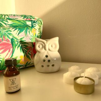 KIT HORNITO BUHO negro + 10 velas de noche + ACEITE ESENCIAL